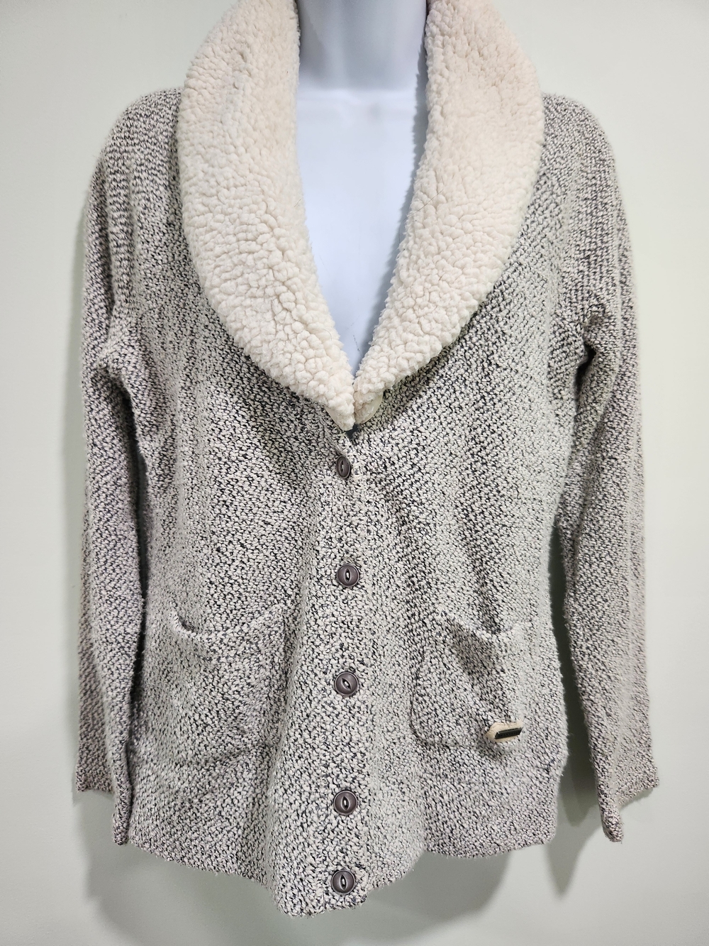 Merrell Cream and Gray 2 In One With  Removeable Sherpa Shawl-Collar Cardigan